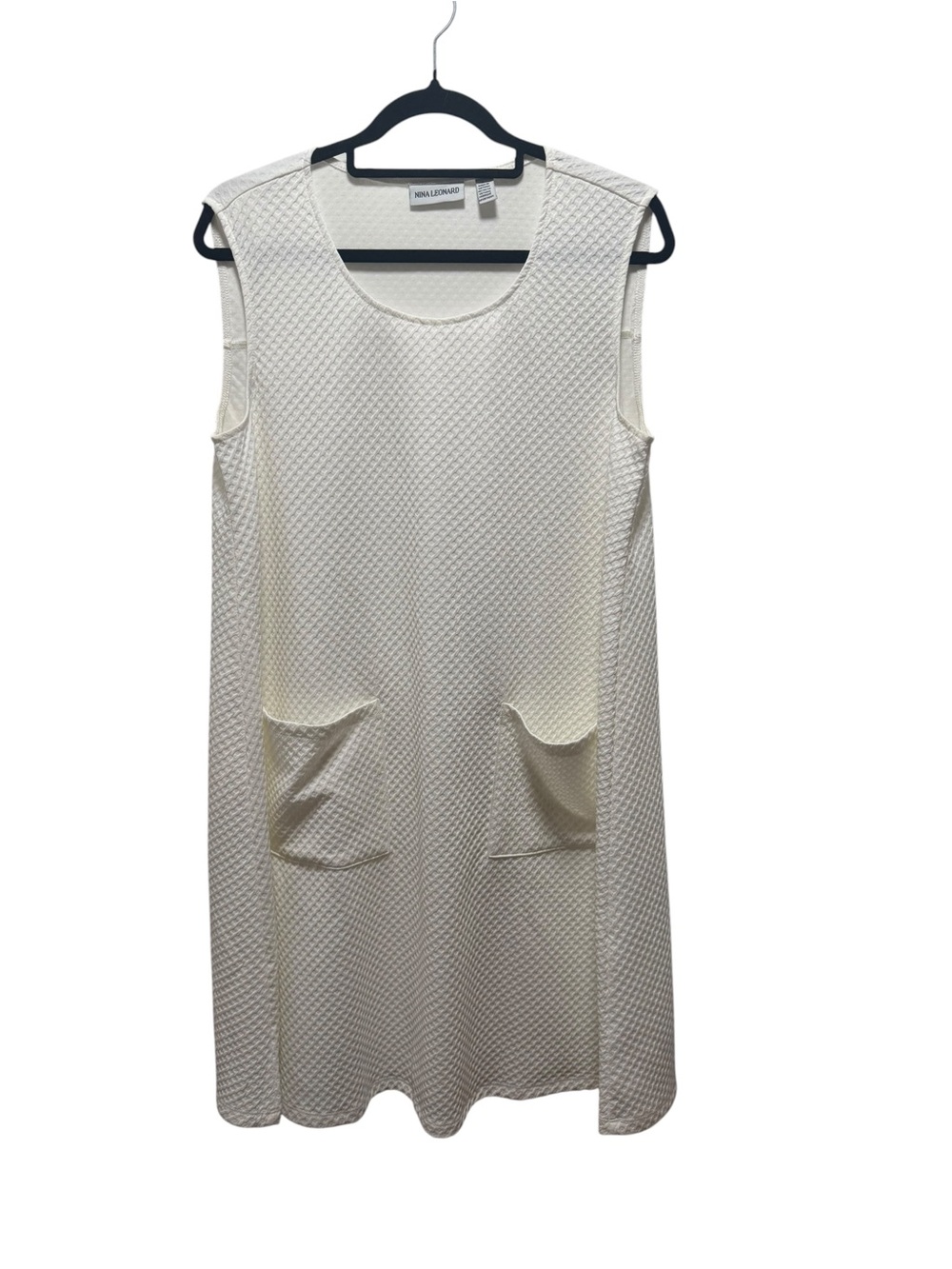 Nina Leonard Cream Textured Sleeveless Shift Dress